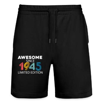 Fantastic since 1945 - born in 1945 - Stanley/Stella Trainer Unisex Organic Jogging Shorts - black - Front - Nik (191cm) & Marisol (170cm)