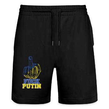 Fuck Putin - Stanley/Stella Trainer Unisex Organic Jogging Shorts - black - Front - Nik (191cm) & Marisol (170cm)