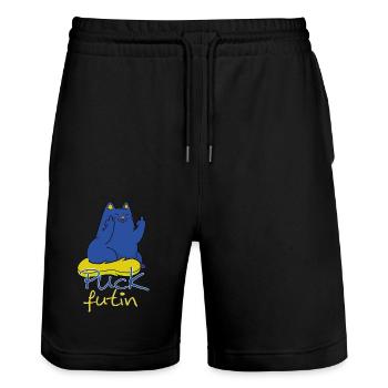 Puck Futin Cats Ukraine Middle Finger - Stanley/Stella Trainer Unisex Organic Jogging Shorts - black - Front - Nik (191cm) & Marisol (170cm)