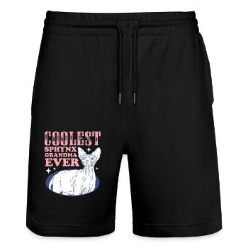 Sphynx Katze | Katzenbesitzer Katzenmama Geschenk - Stanley/Stella Unisex Bio Joggingshorts Trainer  - Schwarz - Vorne - Nik (191cm) & Marisol (170cm)