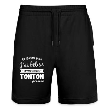 J'ai Bêtise Avec Mon Tonton Préféré Cadeau Tonton - Short de jogging bio TRAINER Stanley/Stella unisexe - noir - Devant - Nik (191cm) & Marisol (170cm)