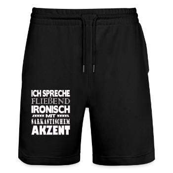 Ich spreche fließend ironisch - Stanley/Stella Unisex Bio Joggingshorts Trainer  - Schwarz - Vorne - Nik (191cm) & Marisol (170cm)