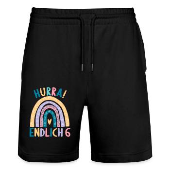 6 Jahre Geburtstagskind Regenbogen 6. Geburtstag - Stanley/Stella Unisex Bio Joggingshorts Trainer  - Schwarz - Vorne - Nik (191cm) & Marisol (170cm)