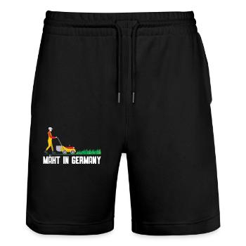 Mäht In Germany Rasenmäher Mäht - Stanley/Stella Unisex Bio Joggingshorts Trainer  - Schwarz - Vorne - Nik (191cm) & Marisol (170cm)