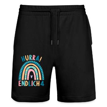 4 Jahre Geburtstagskind Regenbogen 4. Geburtstag - Stanley/Stella Unisex Bio Joggingshorts Trainer  - Schwarz - Vorne - Nik (191cm) & Marisol (170cm)