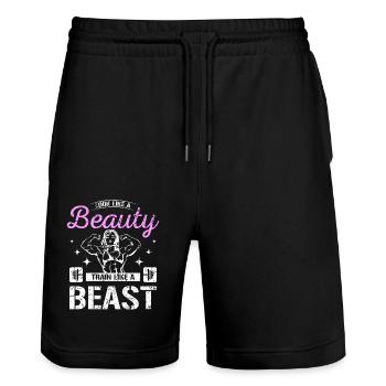 Look like a beauty, train like a beast - Stanley/Stella Trainer Unisex Organic Jogging Shorts - black - Front - Nik (191cm) & Marisol (170cm)