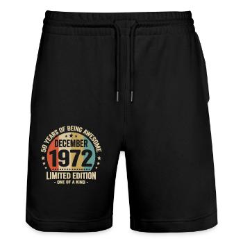 50 Years Of Being Awesome Since December 1972 - Stanley/Stella Trainer Unisex Organic Jogging Shorts - black - Front - Nik (191cm) & Marisol (170cm)