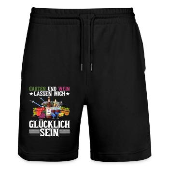 Garten Und Wein Lass Mich Glücklich Sein - Stanley/Stella Unisex Bio Joggingshorts Trainer  - Schwarz - Vorne - Nik (191cm) & Marisol (170cm)