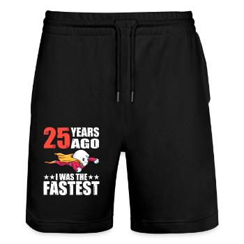 25 ans que j’étais le plus rapide 25ème anniversaire - Short de jogging bio TRAINER Stanley/Stella unisexe - noir - Devant - Nik (191cm) & Marisol (170cm)