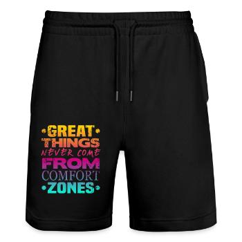 Great Things never Come From Comfort Zones - Stanley/Stella Unisex Bio Joggingshorts Trainer  - Schwarz - Vorne - Nik (191cm) & Marisol (170cm)