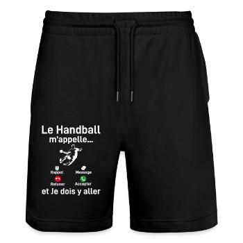 Le Handball M'appelle Et Je Dois Y Aller - Short de jogging bio TRAINER Stanley/Stella unisexe - noir - Devant - Nik (191cm) & Marisol (170cm)