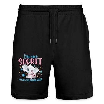 J'ai Un Secret Je Vais Être Grande Soeur - Short de jogging bio TRAINER Stanley/Stella unisexe - noir - Devant - Nik (191cm) & Marisol (170cm)