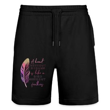Inspiration Saying Feather - Stanley/Stella Trainer Unisex Organic Jogging Shorts - black - Front - Nik (191cm) & Marisol (170cm)
