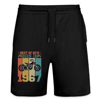 Best Of The 60's Born 1967 Vintage Motorcycle - Stanley/Stella Trainer Unisex Organic Jogging Shorts - black - Front - Nik (191cm) & Marisol (170cm)