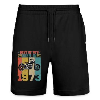 Best Of The 70's Born 1973 Vintage Motorcycle - Stanley/Stella Trainer Unisex Organic Jogging Shorts - black - Front - Nik (191cm) & Marisol (170cm)