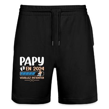 Papy En 2024 Veuillez Patienter - Short de jogging bio TRAINER Stanley/Stella unisexe - noir - Devant - Nik (191cm) & Marisol (170cm)
