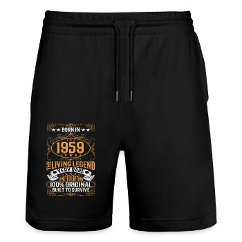 Geboren 1959 Die Lebende Legende Limited Edition - Stanley/Stella Unisex Bio Joggingshorts Trainer  - Schwarz - Vorne - Nik (191cm) & Marisol (170cm)