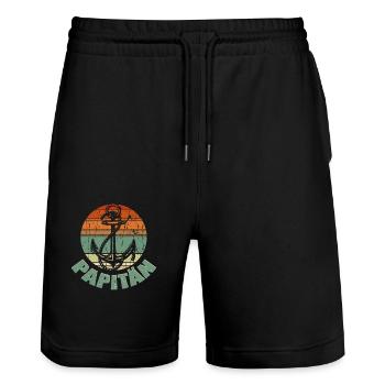 Papitän Kapitän Papa - Stanley/Stella Unisex Bio Joggingshorts Trainer  - Schwarz - Vorne - Nik (191cm) & Marisol (170cm)