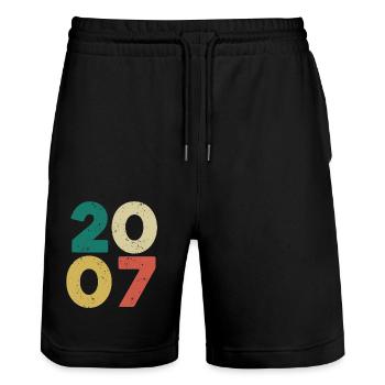 2007 - Jahrgang 2007 Retro Vintage - Stanley/Stella Unisex Bio Joggingshorts Trainer  - Schwarz - Vorne - Nik (191cm) & Marisol (170cm)