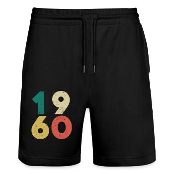 1960 - Jahrgang 1960 Retro Vintage - Stanley/Stella Unisex Bio Joggingshorts Trainer  - Schwarz - Vorne - Nik (191cm) & Marisol (170cm)