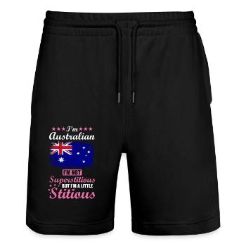 Australian Gift Funny Saying Australia - Stanley/Stella Trainer Unisex Organic Jogging Shorts - black - Front - Nik (191cm) & Marisol (170cm)