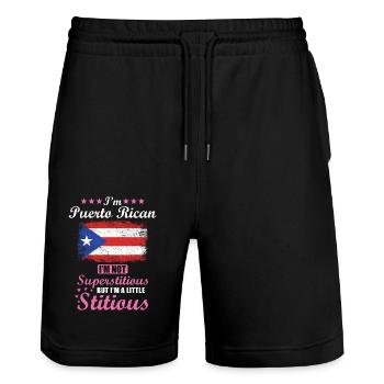 Cadeau portoricain Drôle Dire Puerto - Short de jogging bio TRAINER Stanley/Stella unisexe - noir - Devant - Nik (191cm) & Marisol (170cm)