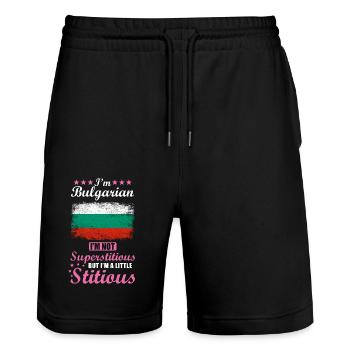 Femme bulgare Superstitieuse Stitious - Short de jogging bio TRAINER Stanley/Stella unisexe - noir - Devant - Nik (191cm) & Marisol (170cm)