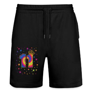 Tie-dye fête du 11ème anniversaire 11 ans - Short de jogging bio TRAINER Stanley/Stella unisexe - noir - Devant - Nik (191cm) & Marisol (170cm)
