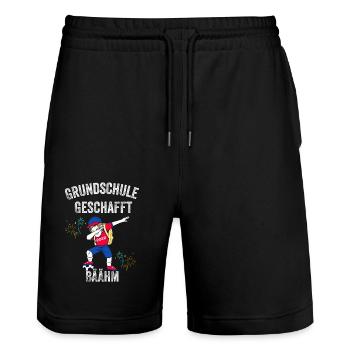 Grundschüler Fußballer Abgänger Grundschule - Stanley/Stella Unisex Bio Joggingshorts Trainer  - Schwarz - Vorne - Nik (191cm) & Marisol (170cm)
