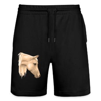Pferdemotiv - Stanley/Stella Unisex Bio Joggingshorts Trainer  - Schwarz - Vorne - Nik (191cm) & Marisol (170cm)
