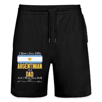 Papa argentin - Short de jogging bio TRAINER Stanley/Stella unisexe - noir - Devant - Nik (191cm) & Marisol (170cm)