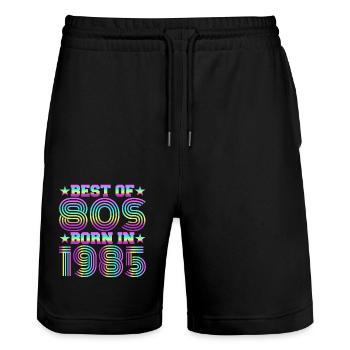 Best of the 80s Born in 1985 Vintage - Stanley/Stella Trainer Unisex Organic Jogging Shorts - black - Front - Nik (191cm) & Marisol (170cm)