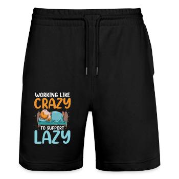Working Like Crazy To Support Lazy - Stanley/Stella Unisex Bio Joggingshorts Trainer  - Schwarz - Vorne - Nik (191cm) & Marisol (170cm)