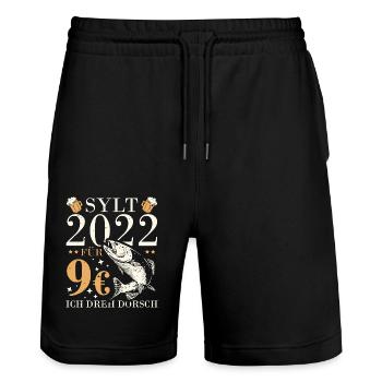 Sylt 2022 für 9€ ich dreh dorsch und abfeiern Bier - Stanley/Stella Unisex Bio Joggingshorts Trainer  - Schwarz - Vorne - Nik (191cm) & Marisol (170cm)