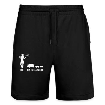 Me and my followers farmer pig pigs - Stanley/Stella Trainer Unisex Organic Jogging Shorts - black - Front - Nik (191cm) & Marisol (170cm)