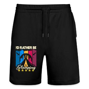 I'd rather be Glamping - Stanley/Stella Unisex Bio Joggingshorts Trainer  - Schwarz - Vorne - Nik (191cm) & Marisol (170cm)
