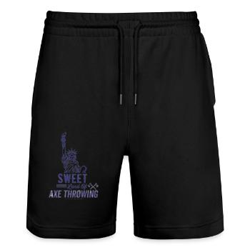 Sweet land axe throwing Axtwurf Sport Shirts - Stanley/Stella Unisex Bio Joggingshorts Trainer  - Schwarz - Vorne - Nik (191cm) & Marisol (170cm)