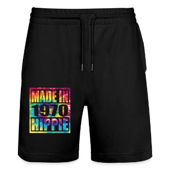 Hippie Birthday 1970 - Stanley/Stella Unisex Bio Joggingshorts Trainer  - Schwarz - Vorne - Nik (191cm) & Marisol (170cm)
