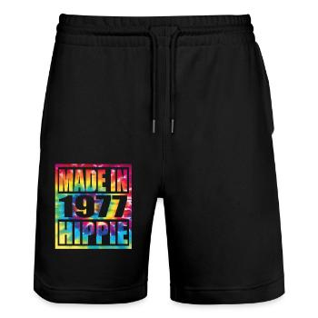 Hippie Birthday 1977 - Stanley/Stella Unisex Bio Joggingshorts Trainer  - Schwarz - Vorne - Nik (191cm) & Marisol (170cm)