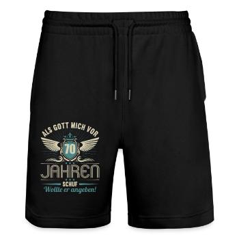 Als Gott mich vor 70 Jahren schuf wollte angeben - Stanley/Stella Unisex Bio Joggingshorts Trainer  - Schwarz - Vorne - Nik (191cm) & Marisol (170cm)