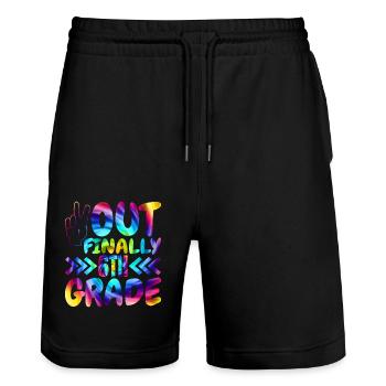 Out Finally 6th grade elementary school students - Stanley/Stella Trainer Unisex Organic Jogging Shorts - black - Front - Nik (191cm) & Marisol (170cm)