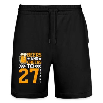 Acclamations et bière à 27 ans Chope de bière mousseuse - Short de jogging bio TRAINER Stanley/Stella unisexe - noir - Devant - Nik (191cm) & Marisol (170cm)