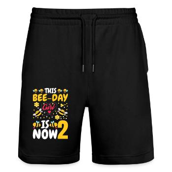 This Bee-day Girl Is Now 2. - Stanley/Stella Trainer Unisex Organic Jogging Shorts - black - Front - Nik (191cm) & Marisol (170cm)
