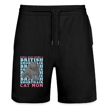 British Shorthair Mom | Chat Chat Papa Cadeau - Short de jogging bio TRAINER Stanley/Stella unisexe - noir - Devant - Nik (191cm) & Marisol (170cm)