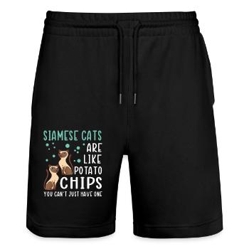 Siamese Cat Cats Cat Owner - Stanley/Stella Trainer Unisex Organic Jogging Shorts - black - Front - Nik (191cm) & Marisol (170cm)