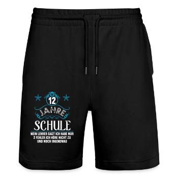 Abitur Gymnasium Damen und Herren Abi 2022 - Stanley/Stella Unisex Bio Joggingshorts Trainer  - Schwarz - Vorne - Nik (191cm) & Marisol (170cm)