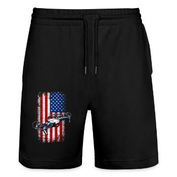 Usa American flag Drone - Stanley/Stella Unisex Bio Joggingshorts Trainer  - Schwarz - Vorne - Nik (191cm) & Marisol (170cm)