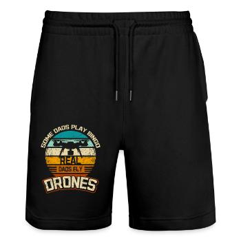 Some dads play bingo real dads fly drones - Stanley/Stella Unisex Bio Joggingshorts Trainer  - Schwarz - Vorne - Nik (191cm) & Marisol (170cm)