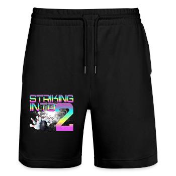 Hitting In 2 Bowling Bowlers 2nd Birthday Party - Stanley/Stella Trainer Unisex Organic Jogging Shorts - black - Front - Nik (191cm) & Marisol (170cm)