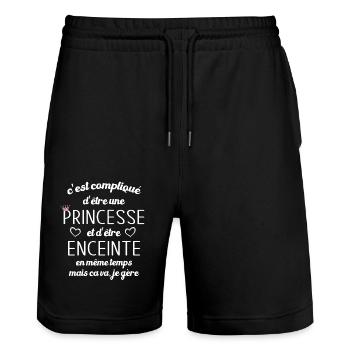 Compliqué d'être une princesse et d'être enceinte - Short de jogging bio TRAINER Stanley/Stella unisexe - noir - Devant - Nik (191cm) & Marisol (170cm)